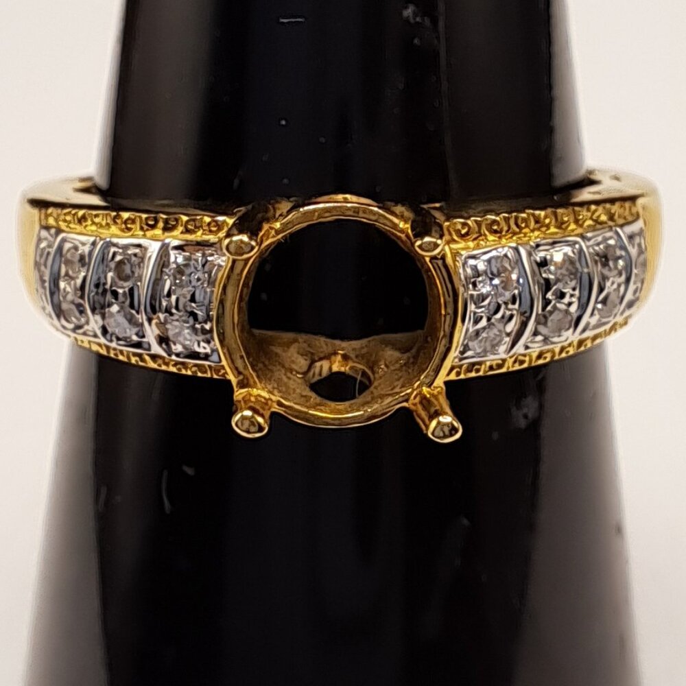 14KT Yellow Gold Semi-Mount 6MM Ring w Diamond Surround Genuine - Size 8